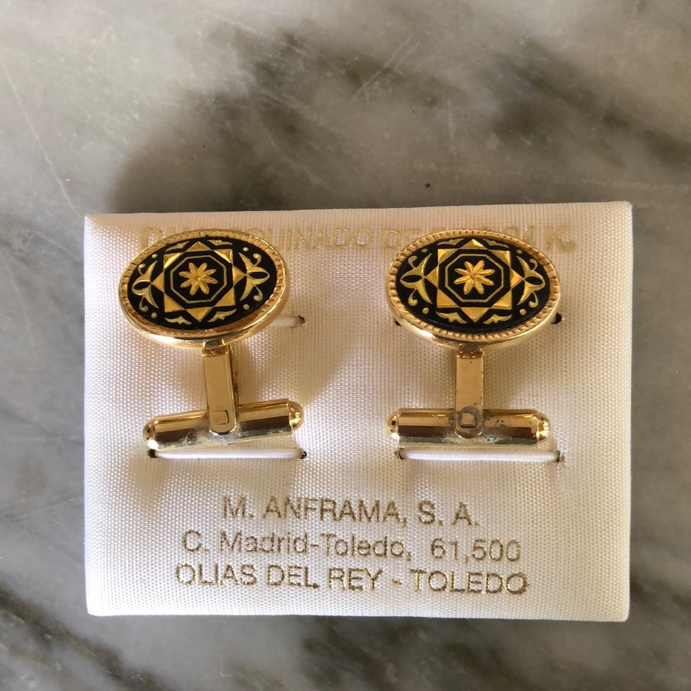 Men’s Cufflinks from Toledo, Spain.  24k Gold Electroplated. Medallion Design.